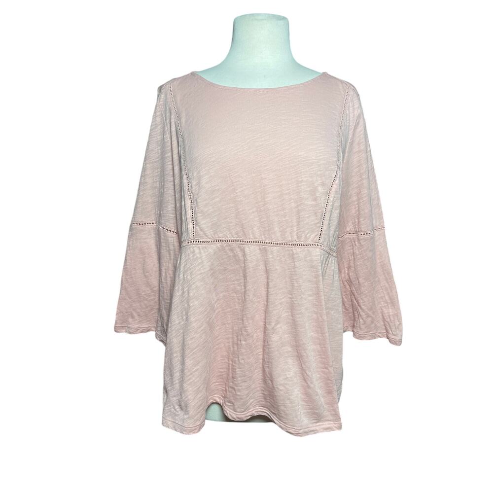 BODEN Women’s Blush Pink Boho Flared Sleeve Lace Trim Slub Knit Top